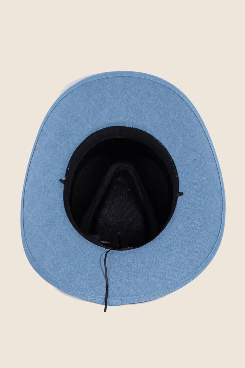 Rhinestone Mesh Pattern Denim Cowboy Fedora Hat