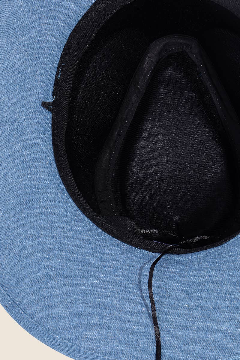 Rhinestone Mesh Pattern Denim Cowboy Fedora Hat